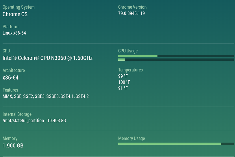 Chromebook system specs