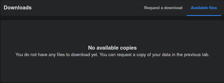 Facebook page download section shows No available copies as if I never tried to initiate the download.