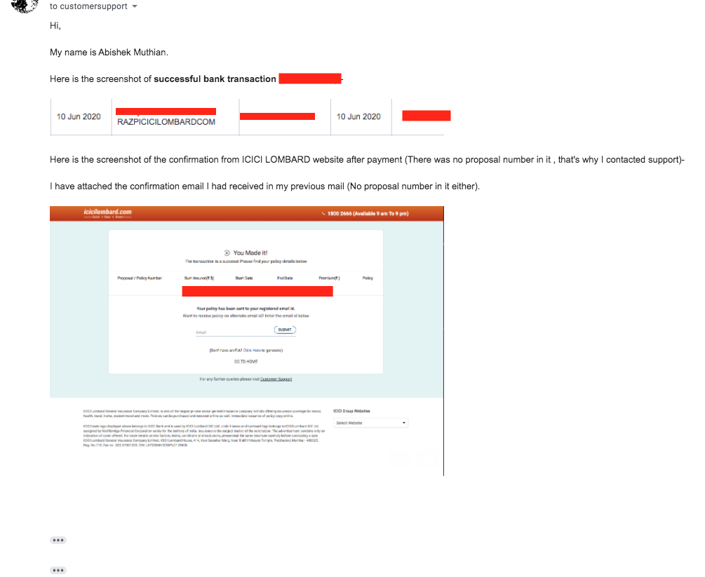 ICICI Lombard asked me for transaction details from my Bank