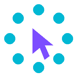8 teal rings surrounding a purple mouse pointer