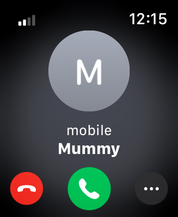 Apple Watch showing a call from mummy