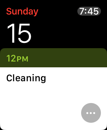 Apple Watch screenshot showing the synced event from the Android calendar