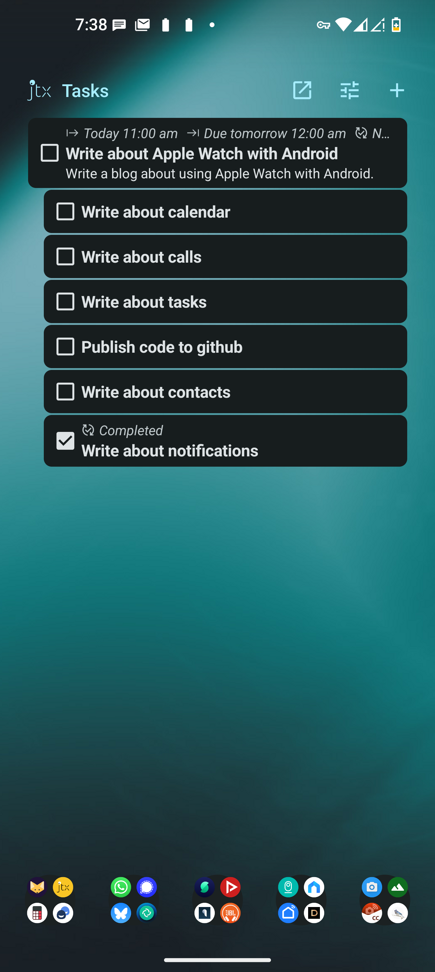 Android screenshot showing the tasks from the jtxBoard app