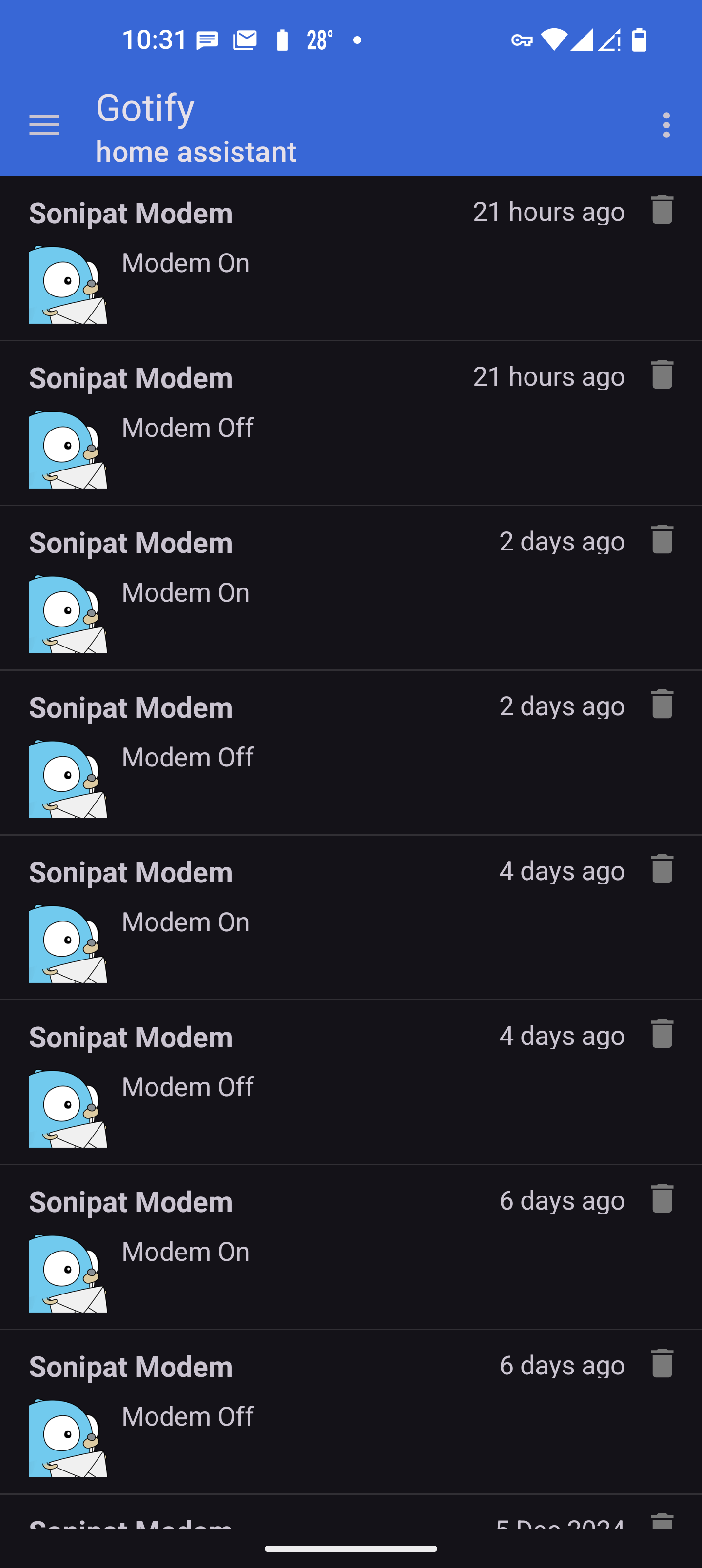 Modem restart messages on Gotify