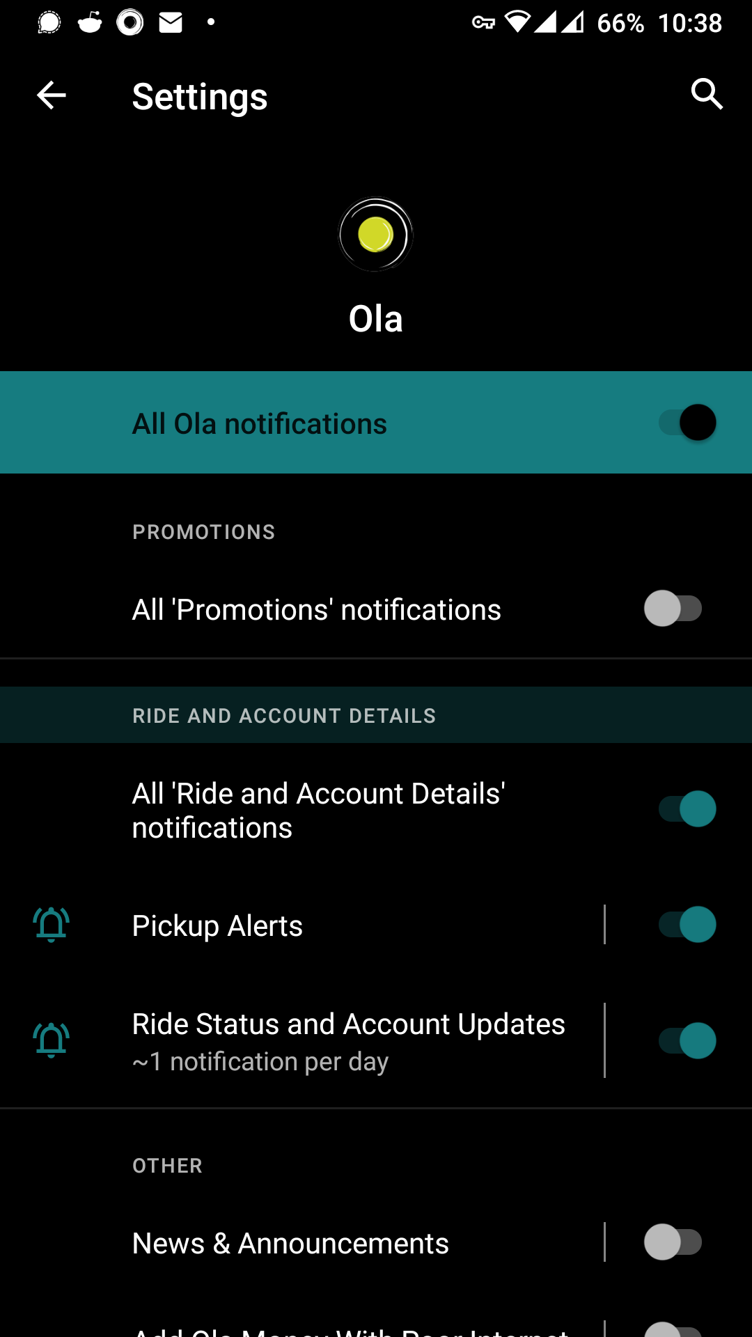 Ola Scooter Notification doesn't respect android notification categories