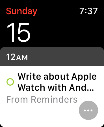 Apple Watch screenshot showing the synced task in the Calendar app