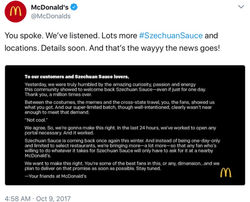 McDonald's Szechaun Sauce announcement