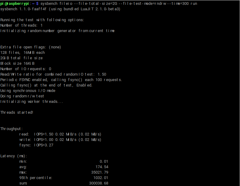 Testing Raspberry pi SD with sysbench.