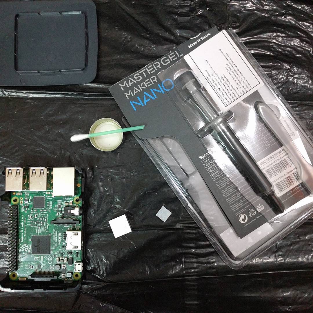 Raspberry Pi official case, heatsinks, thermal paste.